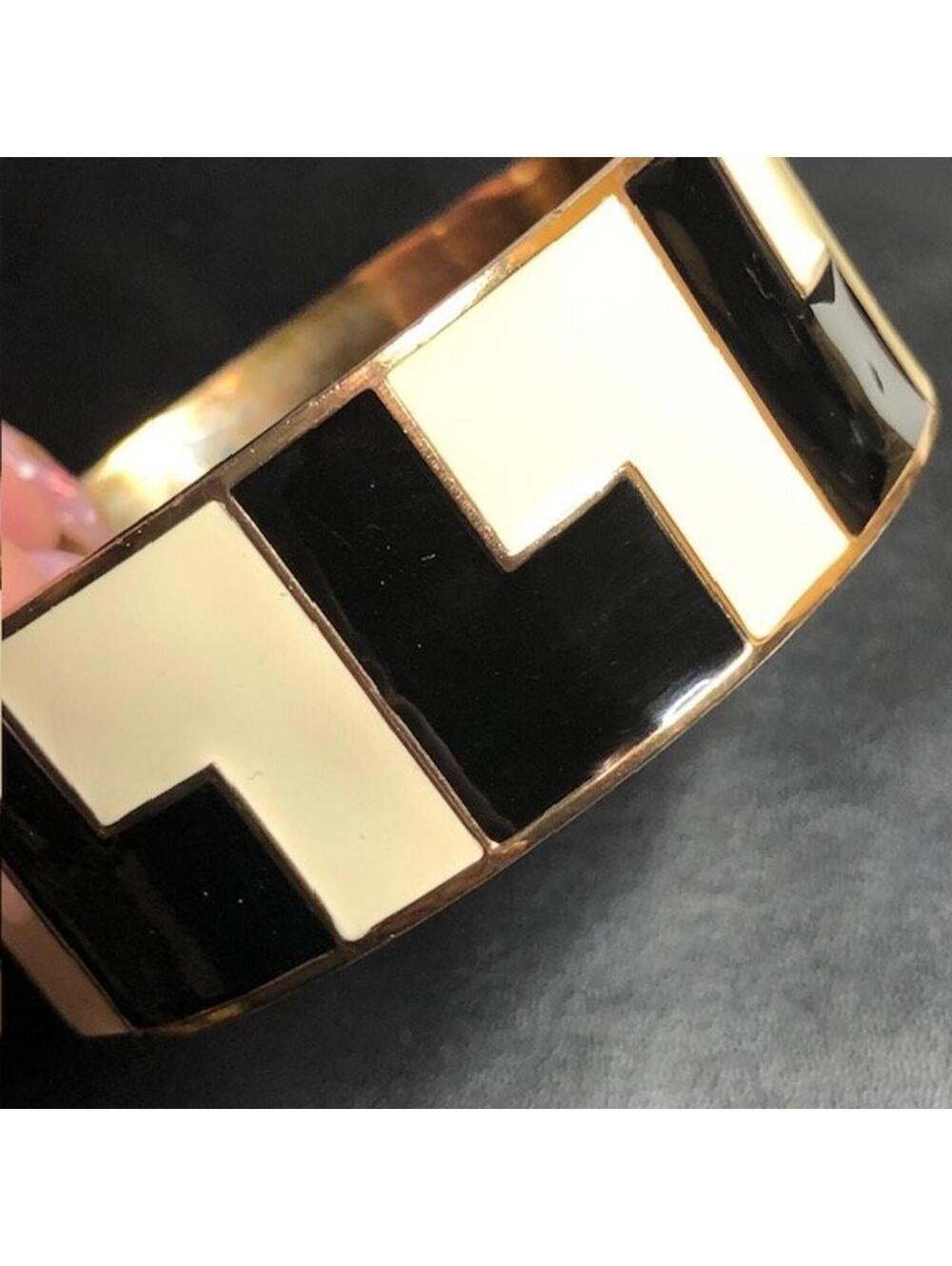 B0117 Lamb Gwen Stefani Enamel Geometric Bangle Bracelet Black Cream 8"